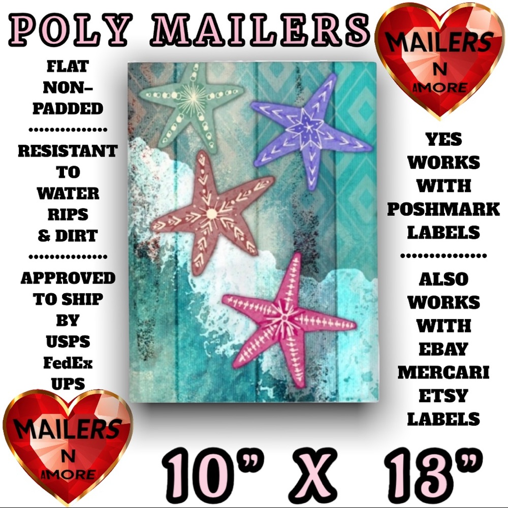 ( Quantity 25 10x13 ) Sea Star Fish Poly Mailers Bags Shipping Envelopes - Picture 3 of 3